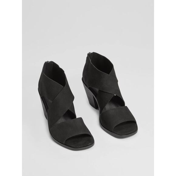 Eileen Fisher Shoes - Eileen Fisher black Ann Tumbled Nubuck Leather Crisscross Zip Sandals size 8.5